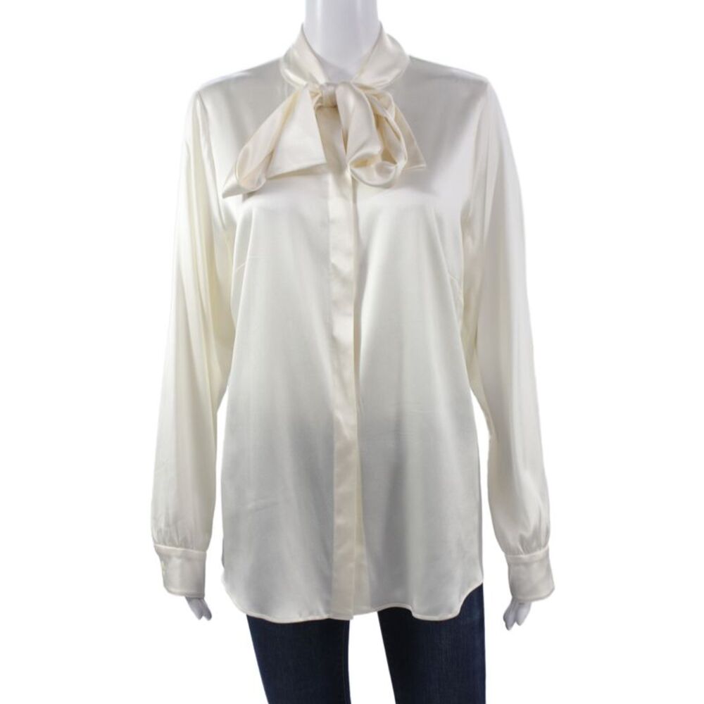 Dolce & Gabbana Women Beige Silk Collared Long Sleeve Button Up Blouse Size 48